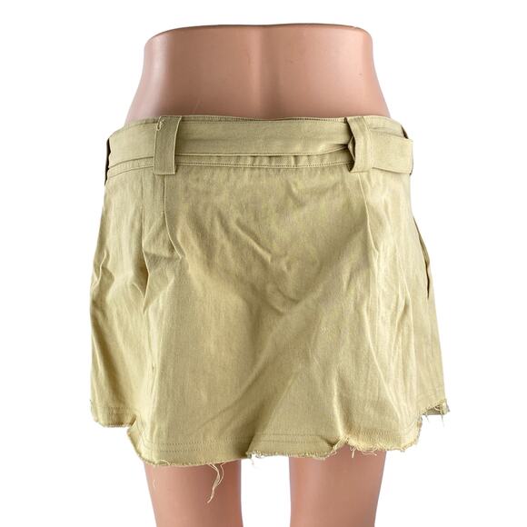 Lioness Women's Tan Belted Mid Waist Pleated Cutoff A Line Mini Skirt Size M - Picture 4 of 6